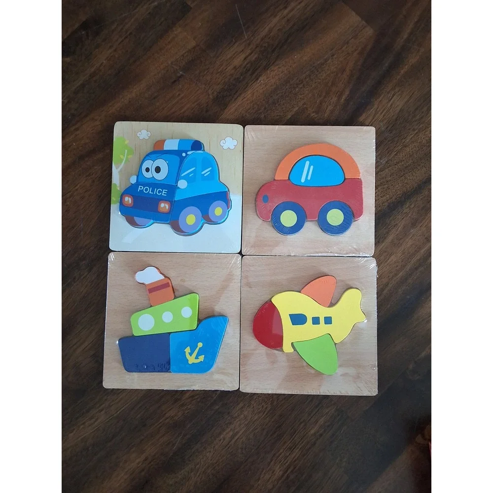 Skyfield Wooden Toddler Puzzles 4 Pack Montessori Transportation Toys with Bag